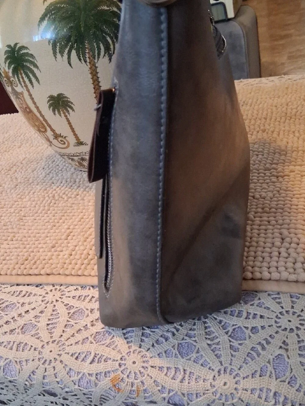 Professional Gray Faux-Leather Laptop Tote Bag with Dual Front Pockets